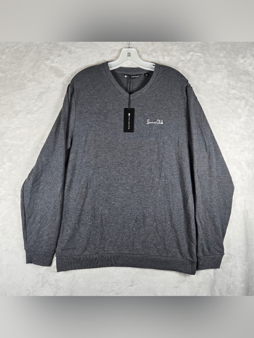 Travis Mathew Amenities V Neck Dark Gray Mens Size Large Sevens Club Logo NWT
